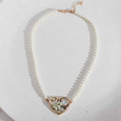 Shell and Pearl 18K Gold-Plated Heart Pendant Necklace, gold pendant necklace for women, elegant gift for her, side view