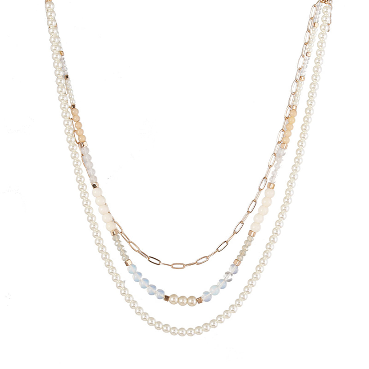Pearl and Resin Acrylic 18K Gold-Plated Layered Necklace, gold pendant necklace for women, front view