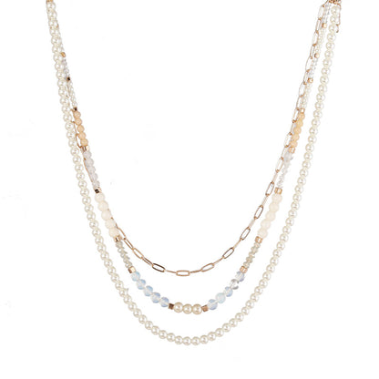 Pearl and Resin Acrylic 18K Gold-Plated Layered Necklace, gold pendant necklace for women, front view