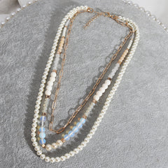 Pearl & Resin Acrylic 18K Gold-Plated Layered Necklace