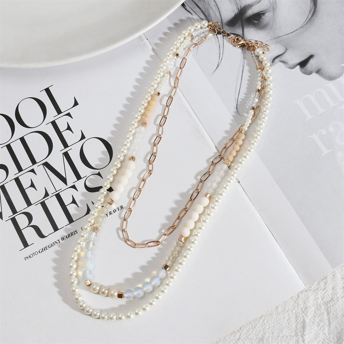 Pearl and Resin Acrylic 18K Gold-Plated Layered Necklace, gold pendant necklace for women, lifestyle look