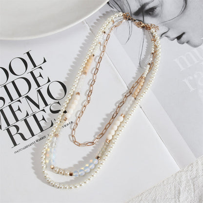Pearl and Resin Acrylic 18K Gold-Plated Layered Necklace, gold pendant necklace for women, lifestyle look