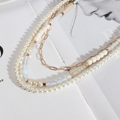 Pearl and Resin Acrylic 18K Gold-Plated Layered Necklace, gold pendant necklace for women, styled look