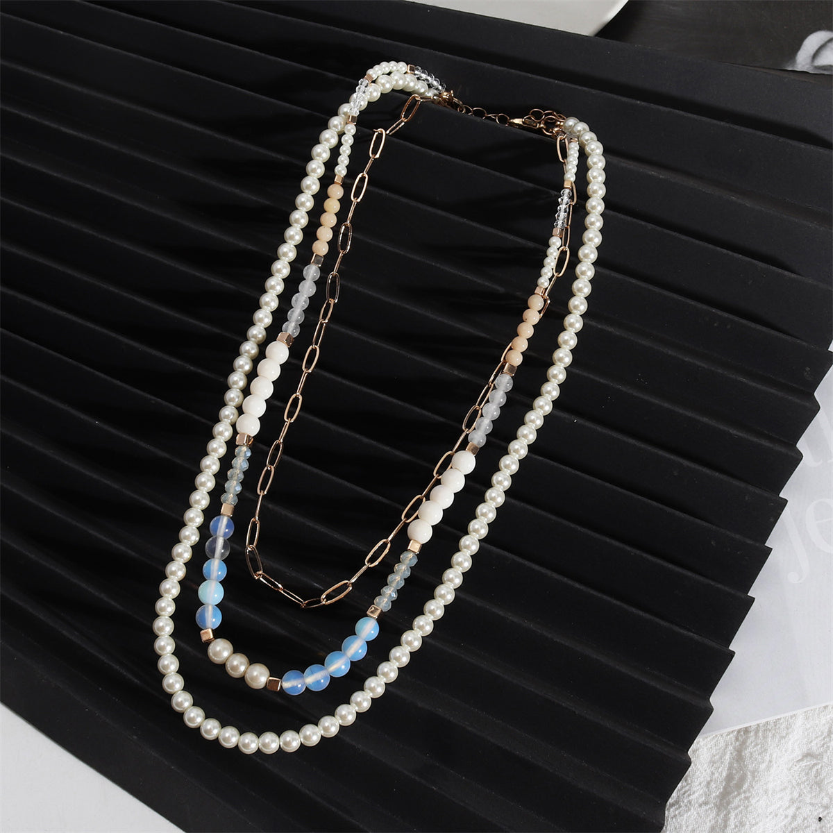 Pearl and Resin Acrylic 18K Gold-Plated Layered Necklace, gold pendant necklace for women, side view
