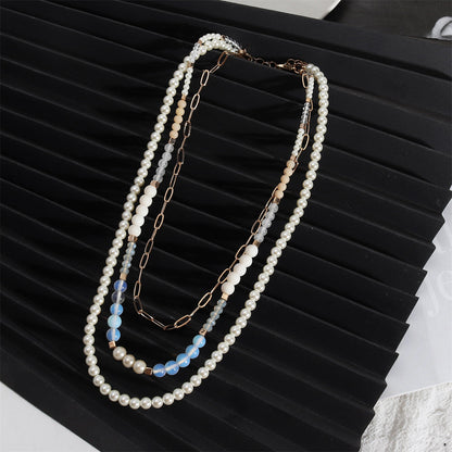 Pearl and Resin Acrylic 18K Gold-Plated Layered Necklace, gold pendant necklace for women, side view