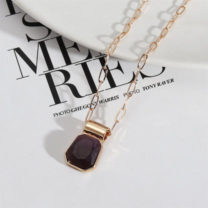 Purple Crystal and 18K Gold-Plated Ladder Pendant Necklace, gold pendant necklace for women, botanical inspired, front view