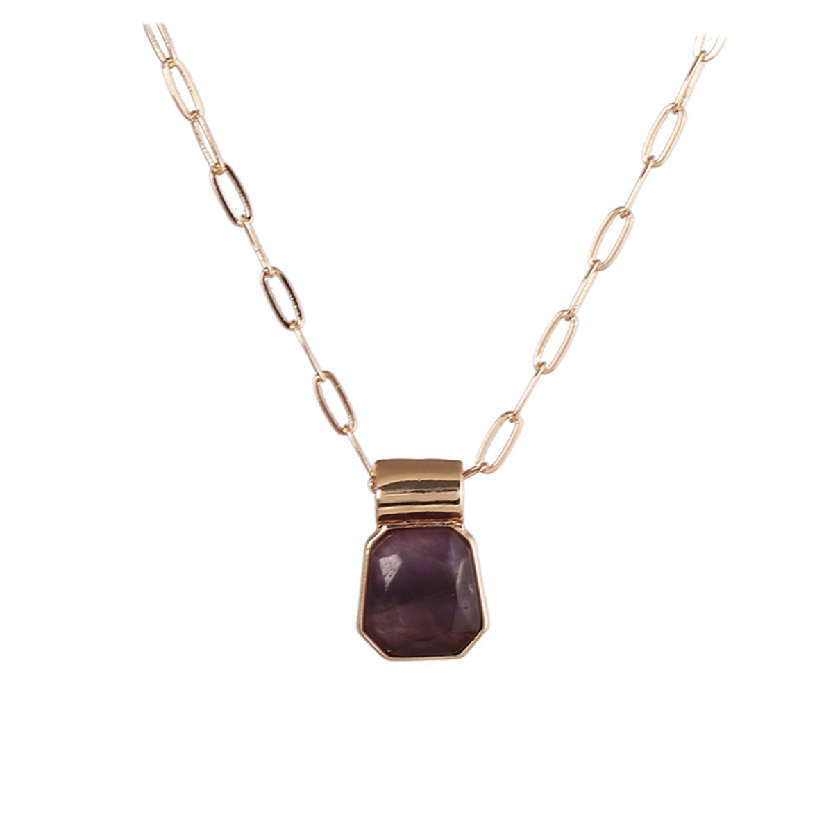 Purple Crystal and 18K Gold-Plated Ladder Pendant Necklace, gold pendant necklace for women, botanical inspired, side view
