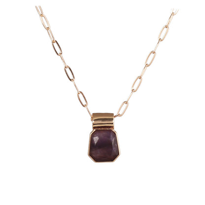 Purple Crystal and 18K Gold-Plated Ladder Pendant Necklace, gold pendant necklace for women, botanical inspired, side view