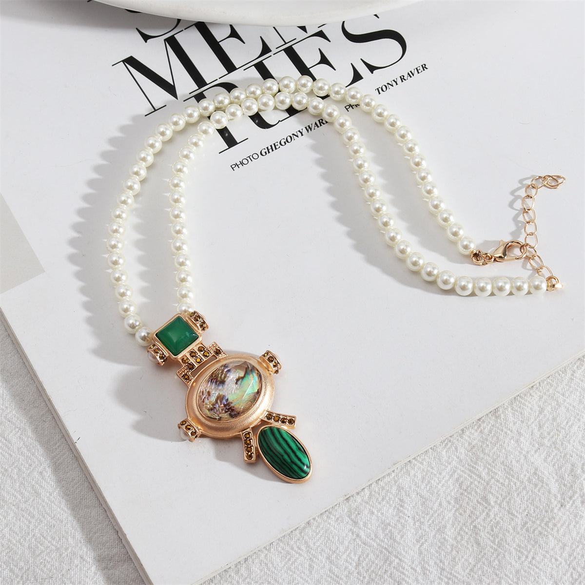 Malachite & Pearl 18K Gold-Plated Oval Pendant Necklace