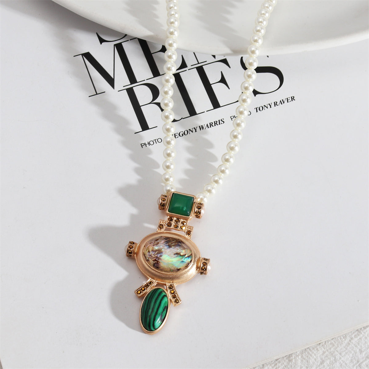 Malachite & Pearl 18K Gold-Plated Oval Pendant Necklace