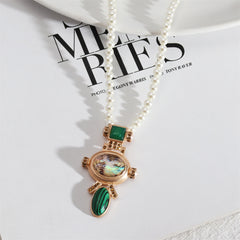 Malachite & Pearl 18K Gold-Plated Oval Pendant Necklace