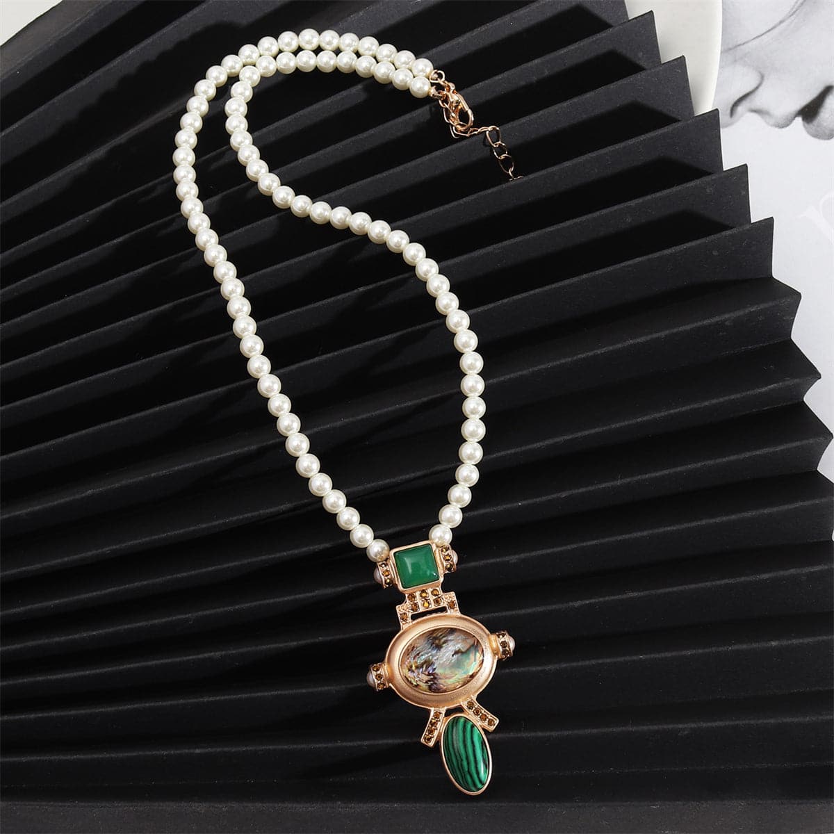 Malachite & Pearl 18K Gold-Plated Oval Pendant Necklace