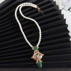 Malachite & Pearl 18K Gold-Plated Oval Pendant Necklace