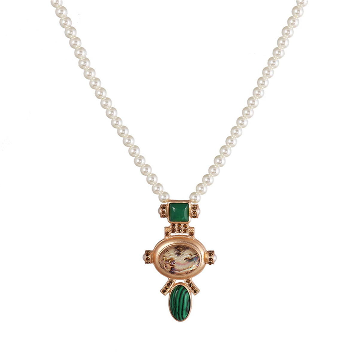 Malachite & Pearl 18K Gold-Plated Oval Pendant Necklace