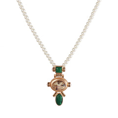 Malachite & Pearl 18K Gold-Plated Oval Pendant Necklace