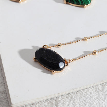 Blue Quartz and 18K Gold-Plated Oval Pendant Necklace, gold pendant necklace for women, botanical inspired, side view
