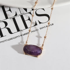 Purple Quartz & 18K Gold-Plated Beaded Chain Oval Pendant Necklace