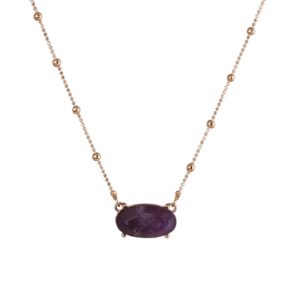 Purple Quartz and 18K Gold-Plated Beaded Chain Oval Pendant Necklace, gold pendant necklace for women, side view
