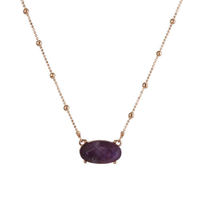 Purple Quartz and 18K Gold-Plated Beaded Chain Oval Pendant Necklace, gold pendant necklace for women, side view