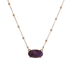 Purple Quartz & 18K Gold-Plated Beaded Chain Oval Pendant Necklace
