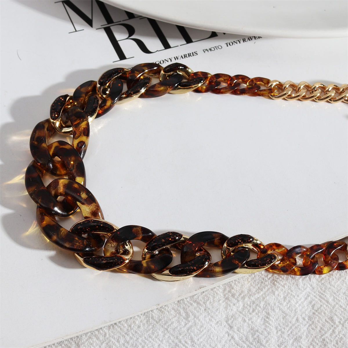Amber Resin and 18K Gold-Plated Curb Chain Necklace, gold pendant necklace for women, dainty minimalist design, side view