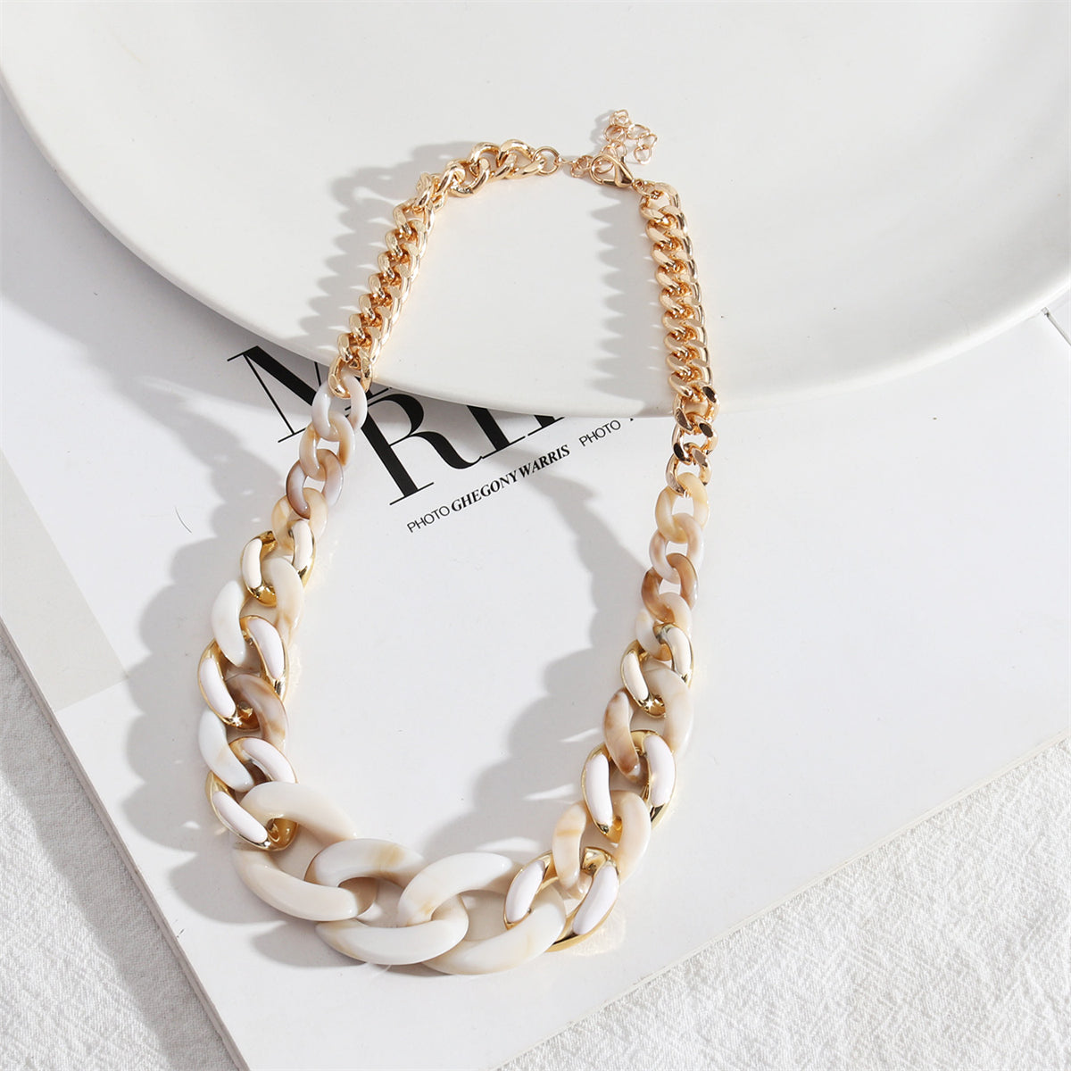 Cream Resin & 18K Gold-Plated Curb Chain Necklace