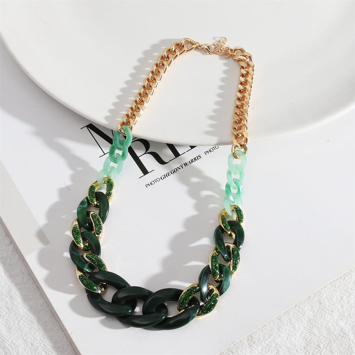 Green Resin & Enamel 18K Gold-Plated Curb Chain Necklace