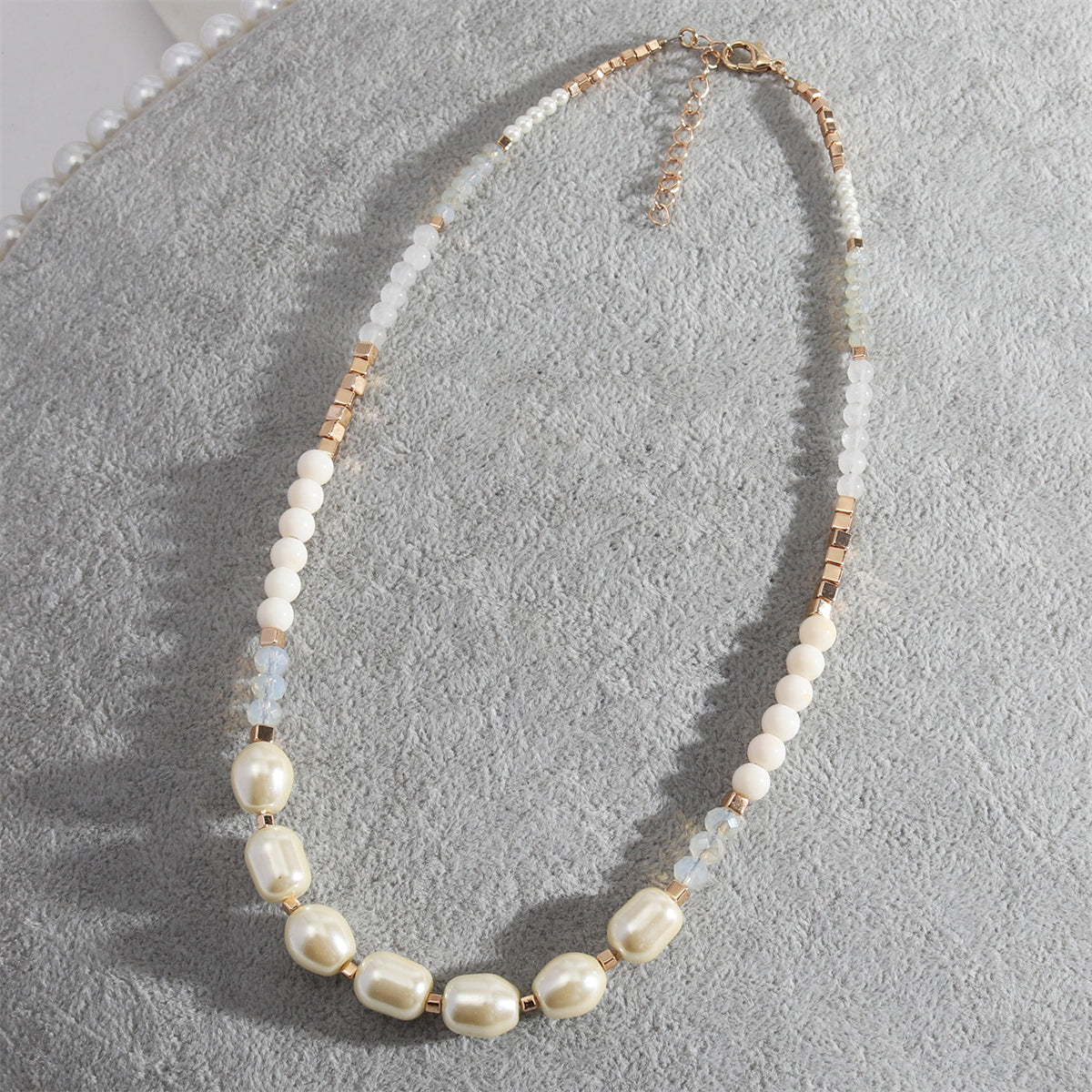 Pearl and Resin Acrylic 18K Gold-Plated Beaded Necklace, gold pendant necklace for women, everyday style, front view