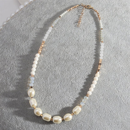Pearl and Resin Acrylic 18K Gold-Plated Beaded Necklace, gold pendant necklace for women, everyday style, front view
