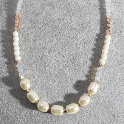 Pearl and Resin Acrylic 18K Gold-Plated Beaded Necklace, gold pendant necklace for women, everyday style, lifestyle look