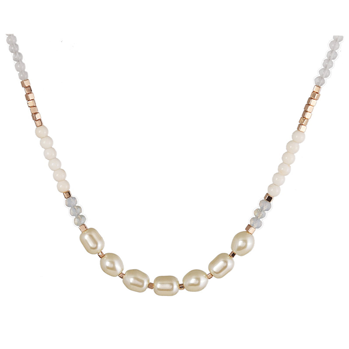 Pearl and Resin Acrylic 18K Gold-Plated Beaded Necklace, gold pendant necklace for women, everyday style, side view