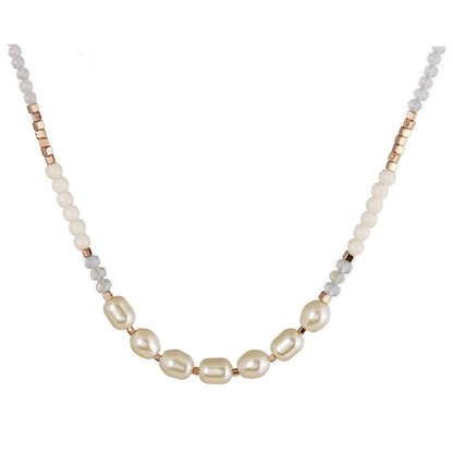 Pearl and Resin Acrylic 18K Gold-Plated Beaded Necklace, gold pendant necklace for women, everyday style, side view