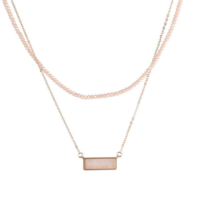 Pink Crystal and 18K Gold-Plated Bead Chain Layered Necklace, gold pendant necklace for women, front view