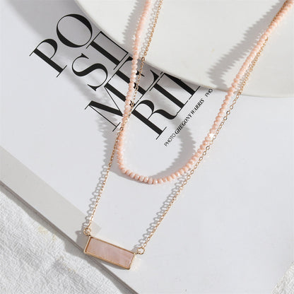 Pink Crystal and 18K Gold-Plated Bead Chain Layered Necklace, gold pendant necklace for women, detail close-up