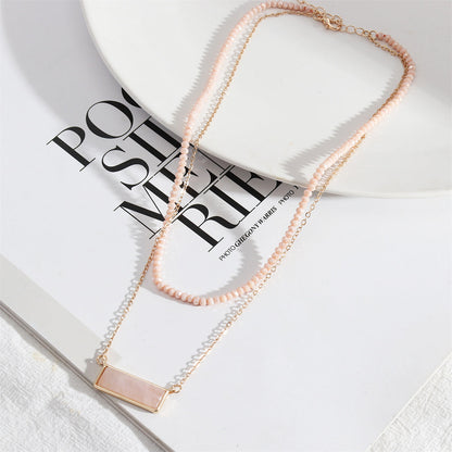 Pink Crystal and 18K Gold-Plated Bead Chain Layered Necklace, gold pendant necklace for women, styled look