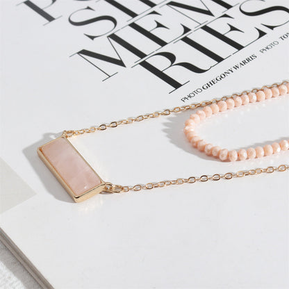 Pink Crystal and 18K Gold-Plated Bead Chain Layered Necklace, gold pendant necklace for women, side view