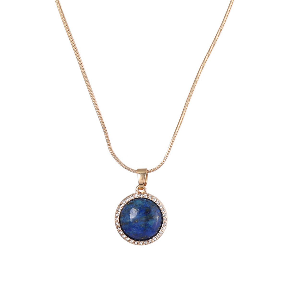 Blue Lapis and Cubic Zirconia Halo Round Pendant Necklace, pendant necklace for women, elegant gift for her, side view