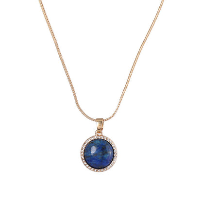 Blue Lapis and Cubic Zirconia Halo Round Pendant Necklace, pendant necklace for women, elegant gift for her, side view