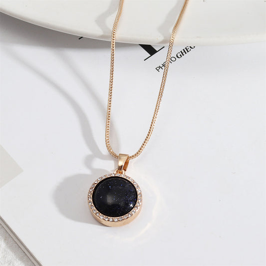 Black Quartz and Cubic Zirconia Halo Round Pendant Necklace, pendant necklace for women, elegant gift for her, front view