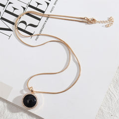 Black Quartz & Cubic Zirconia Halo Round Pendant Necklace