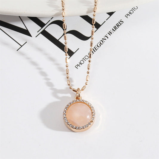 Crystal and Cubic Zirconia Circular Pendant Necklace, pendant necklace for women, dainty minimalist design, front view