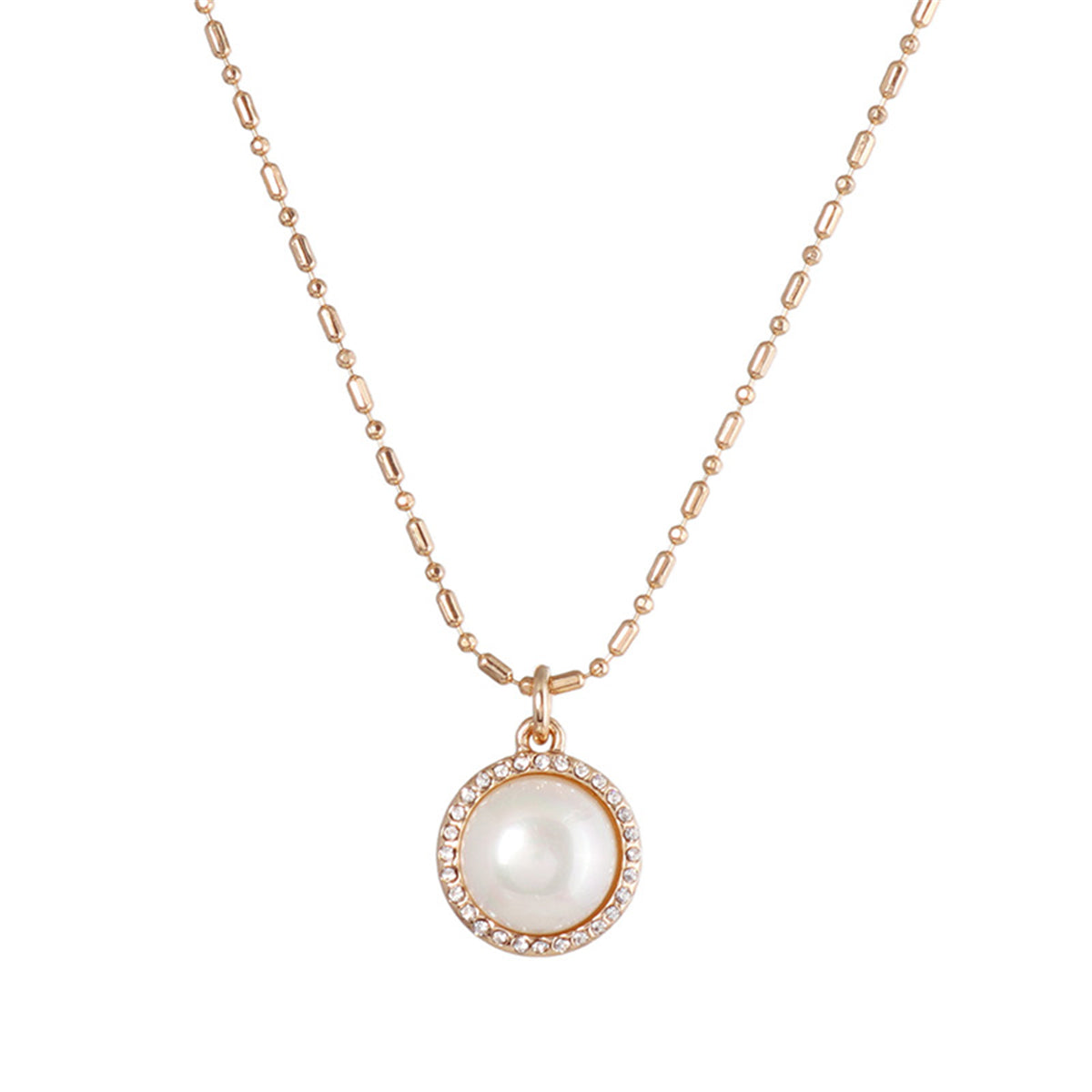Pearl and Cubic Zirconia 18K Gold-Plated Ball Chain Halo Pendant Necklace, gold pendant necklace for women, side view