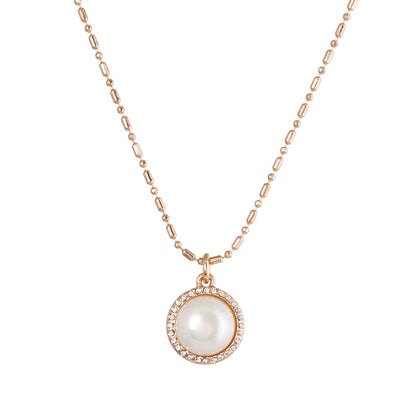 Pearl and Cubic Zirconia 18K Gold-Plated Ball Chain Halo Pendant Necklace, gold pendant necklace for women, side view