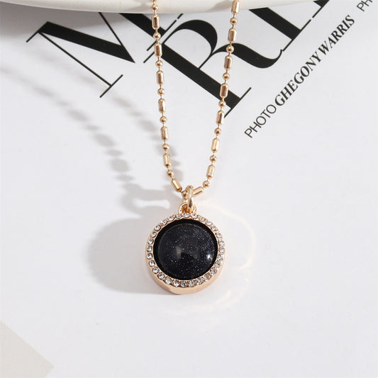 Black Quartz and Cubic Zirconia Ball-Chain Round Pendant Necklace, pendant necklace for women, front view