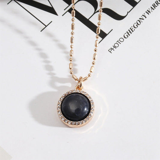 Cubic Zirconia and Resin 18K Gold-Plated Ball Chain Hola Round Pendant Necklace, gold pendant necklace for women, front view