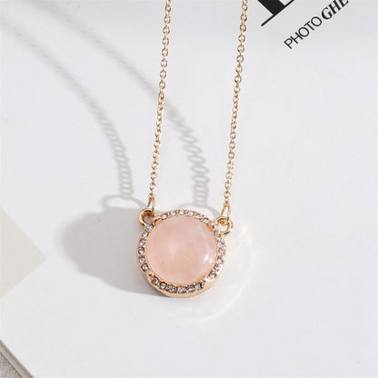 Cubic Zirconia and Pink Crystal Halo Round Pendant Necklace, pendant necklace for women, detail close-up