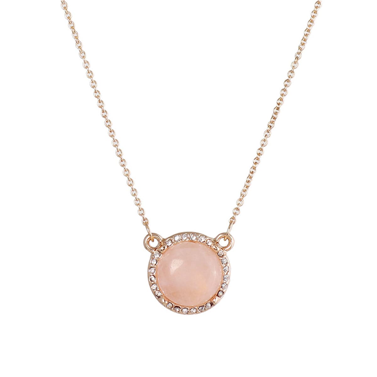 Cubic Zirconia and Pink Crystal Halo Round Pendant Necklace, pendant necklace for women, dainty minimalist design, front view