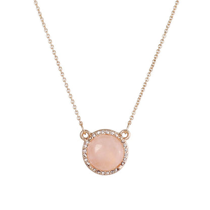 Cubic Zirconia and Pink Crystal Halo Round Pendant Necklace, pendant necklace for women, dainty minimalist design, front view