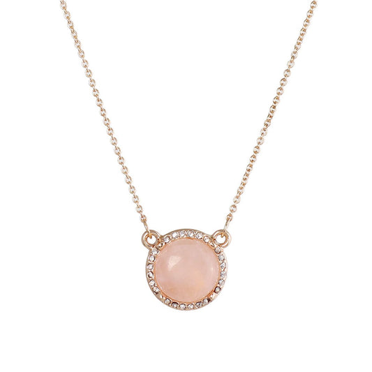 Cubic Zirconia and Pink Crystal Halo Round Pendant Necklace, pendant necklace for women, dainty minimalist design, front view