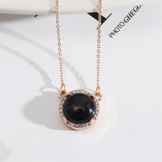 Black Quartz and Cubic Zirconia Round Pendant Necklace, pendant necklace for women, botanical inspired, front view